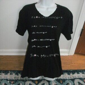 John Mellencamp Black Name Design T Shirt Tee Top with Redesigned Neckline ~ L